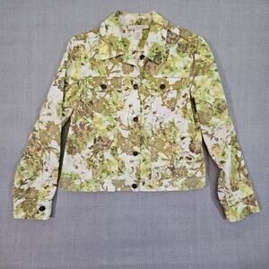 C.L.O.T.H.E.S. Denim Jacket Size Small Green Floral with Gold Glitter Boho Style